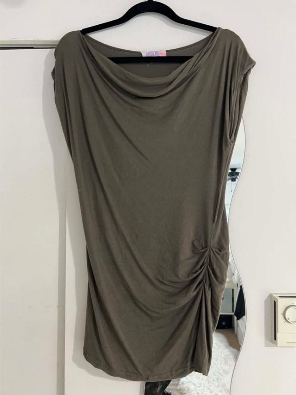 Khaki green vintage Y2K shirt dress, M